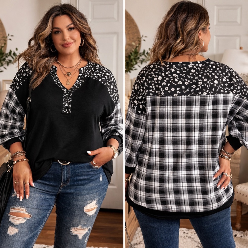 BloomChic Floral and Plaid Blouse